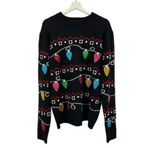 You Look Ugly Today Women’s Christmas Light Bulb Black Sweater Size XL
